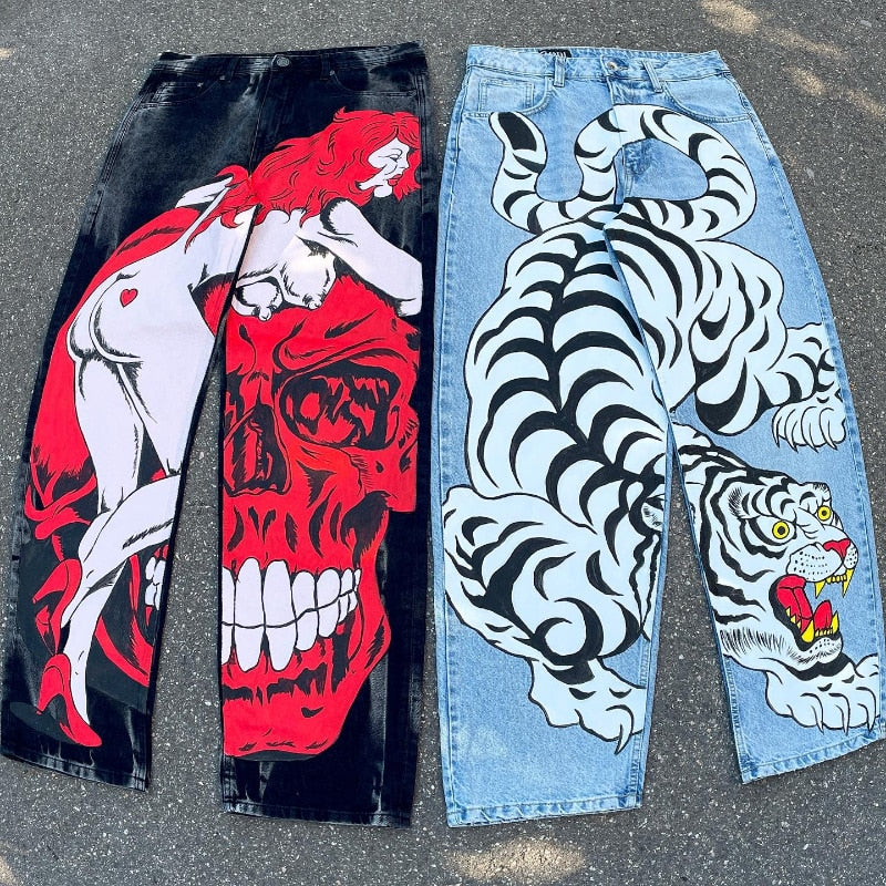 Pantalon en Denim Vintage Patchwork Y2K