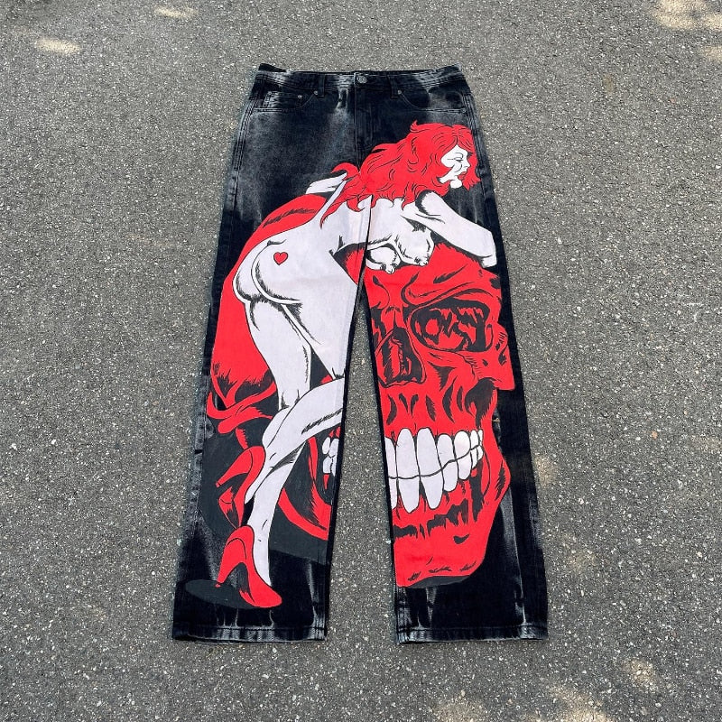 Pantalon en Denim Vintage Patchwork Y2K
