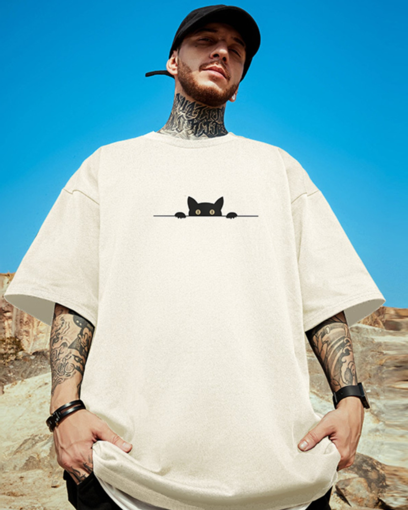 T-shirt Chat Surdimensionné à la Mode