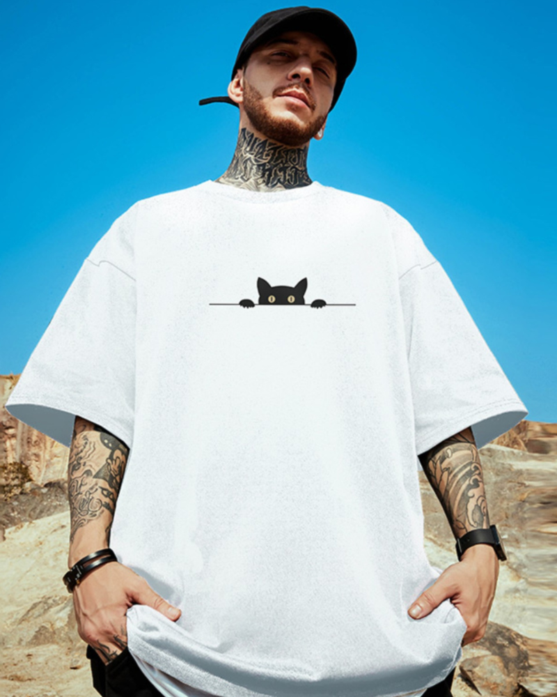 T-shirt Chat Surdimensionné à la Mode