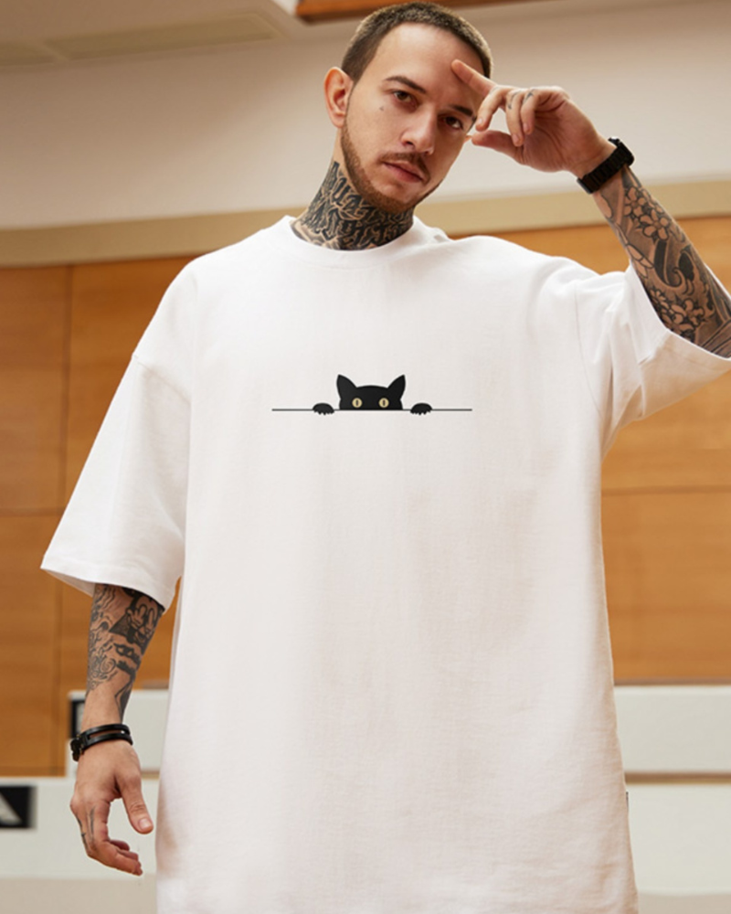 T-shirt Chat Surdimensionné à la Mode