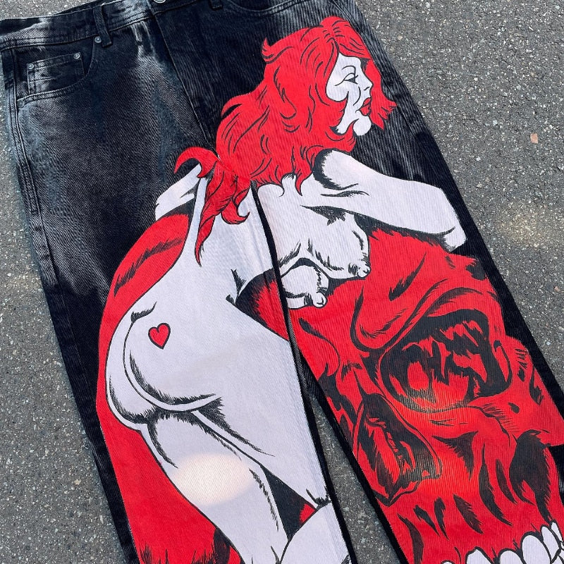 Pantalon en Denim Vintage Patchwork Y2K