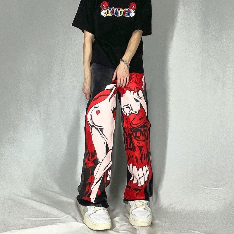 Pantalon en Denim Vintage Patchwork Y2K