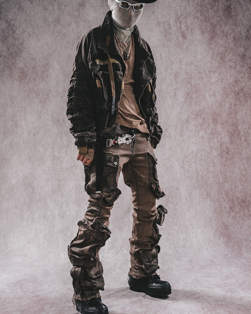 Pantalon Cargo Évasé Distressé Tendance