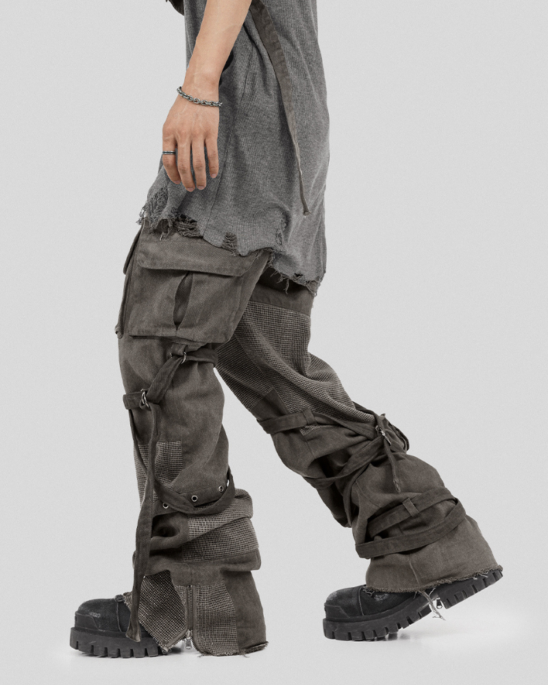Pantalons Cargo Patchwork Stylés avec Bretelles
