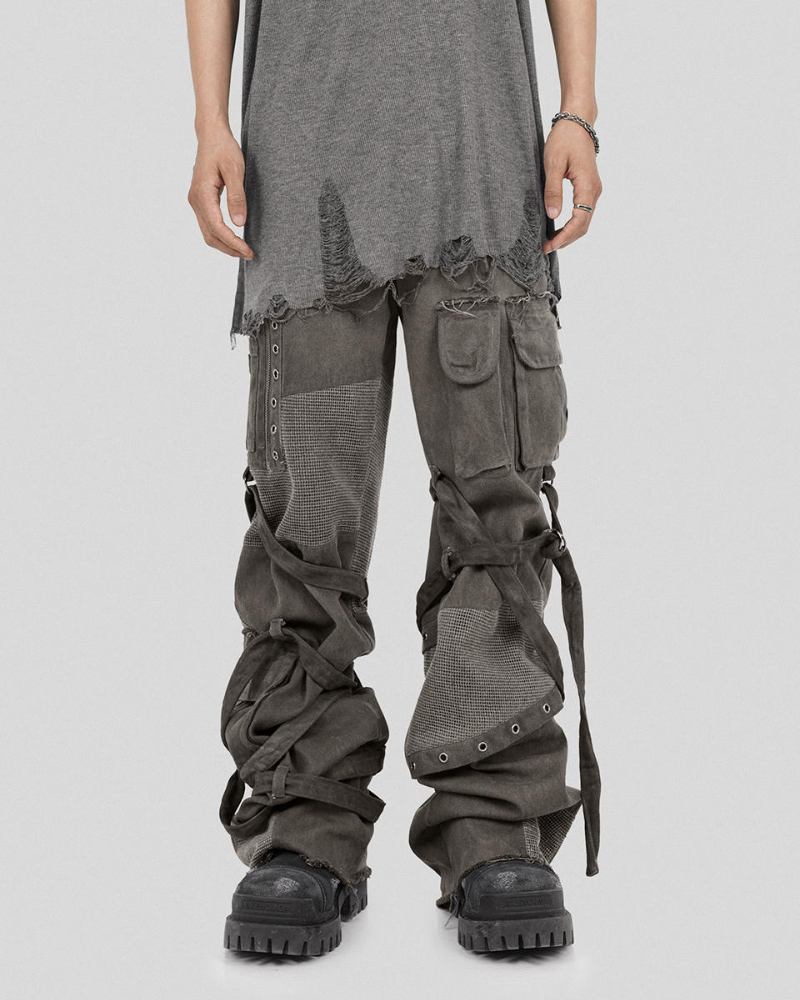 Pantalons Cargo Patchwork Stylés avec Bretelles