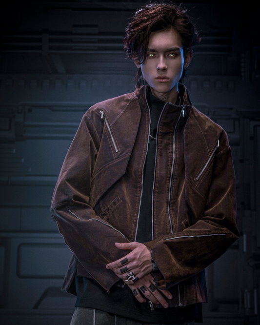 Veste Cyberpunk en Velours Futuriste