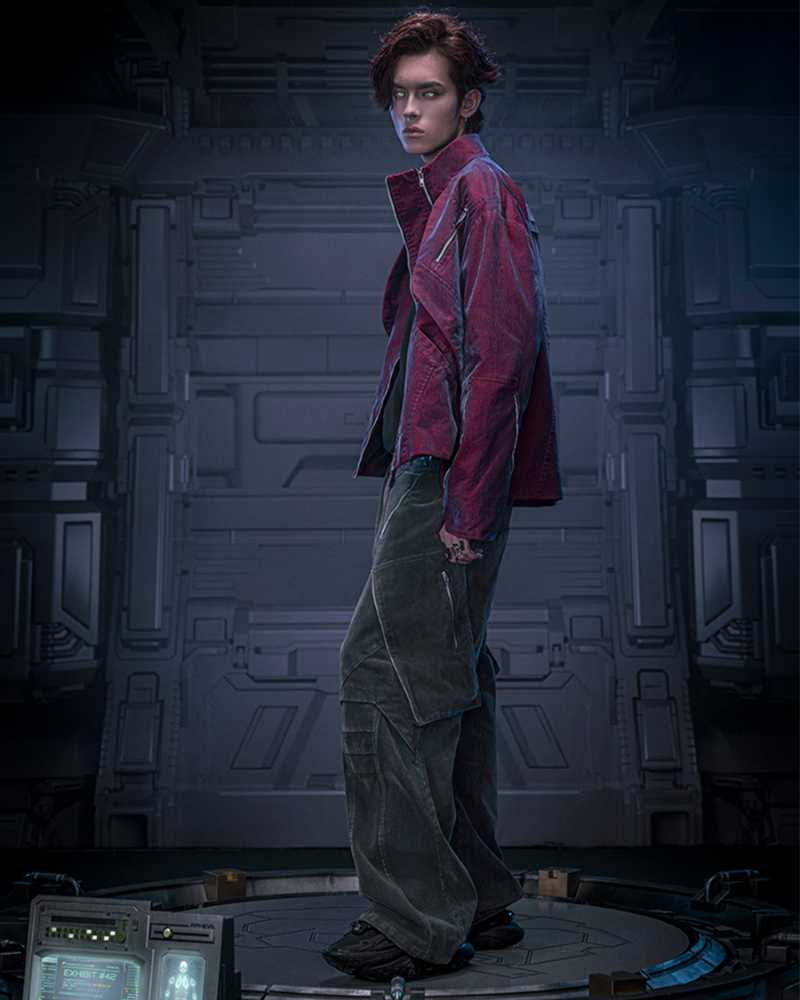 Veste Cyberpunk en Velours Futuriste