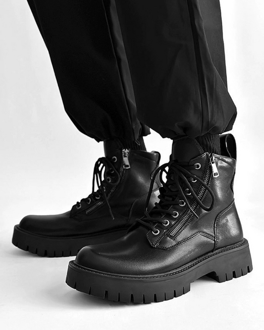 Bottes Moto Montantes Rebel - chaussures techwear - Bottes Moto Montantes Élégantes en PU pour Style Urbain