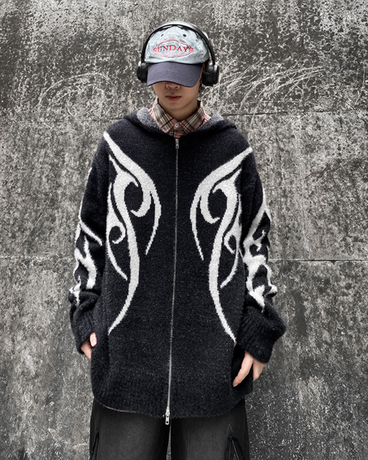 Cardigan à Capuche Noir Élégant - cardigan techwear - Cardigan à capuche noir élégant pour un style décontracté