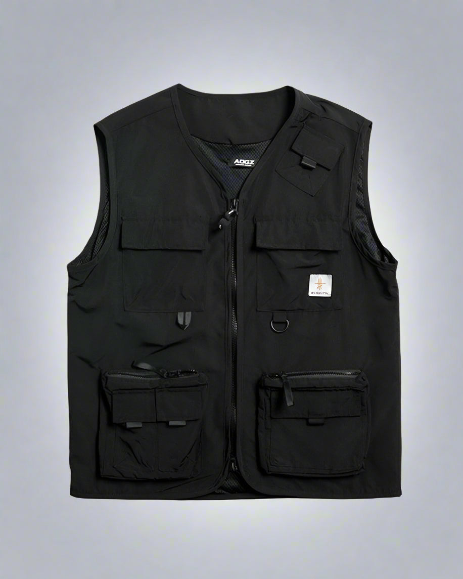 Gilet sans manches noir à poches multiples
