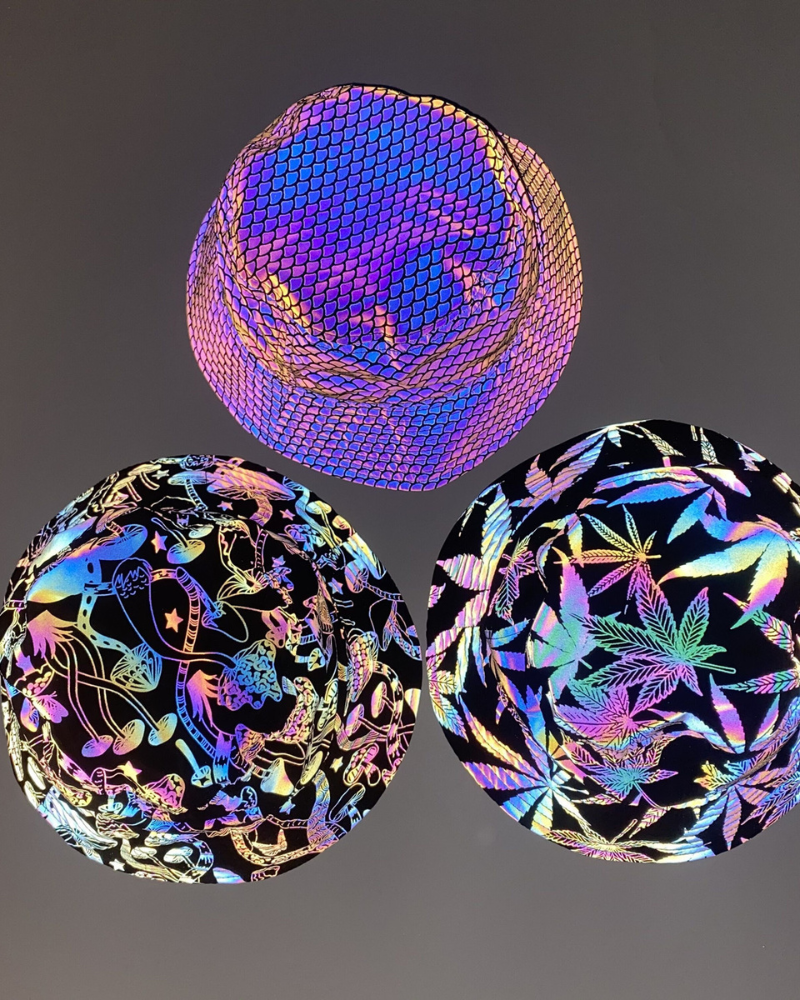 Chapeau seau arc-en-ciel réfléchissant coloré - réfléchissant - Chapeau seau arc-en-ciel réfléchissant pour un style unique