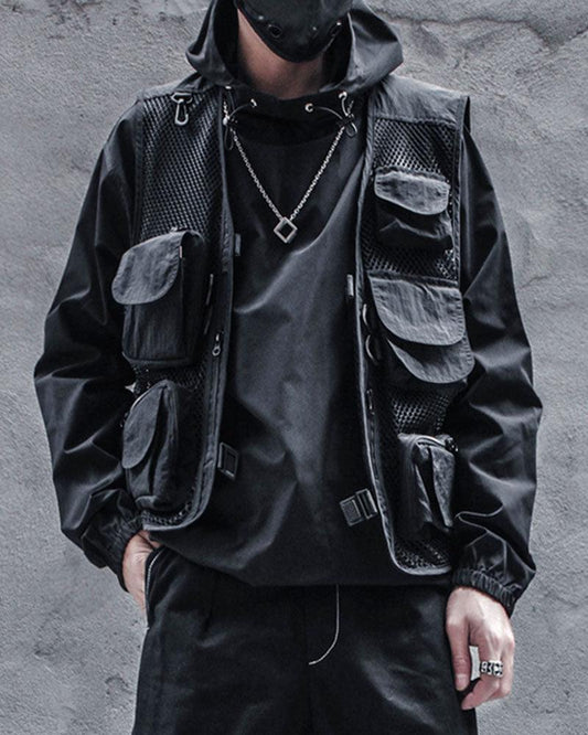 Gilet Cargo en Résille Chic - gilet techwear - Gilet Cargo en Résille Chic pour un Style Techwear
