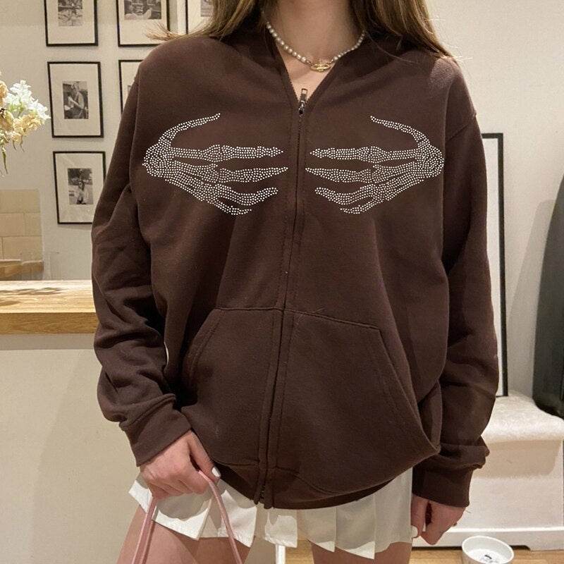 Gilet Squelette en Strass Y2K - strass - Gilet Squelette en Strass pour un Style Streetwear