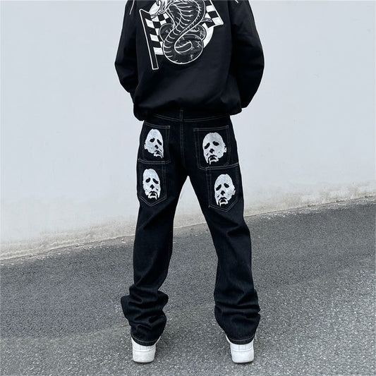 Jean Baggy Y2K - jeans y2k - Jean Baggy Y2K avec Imprimé Michael Myers