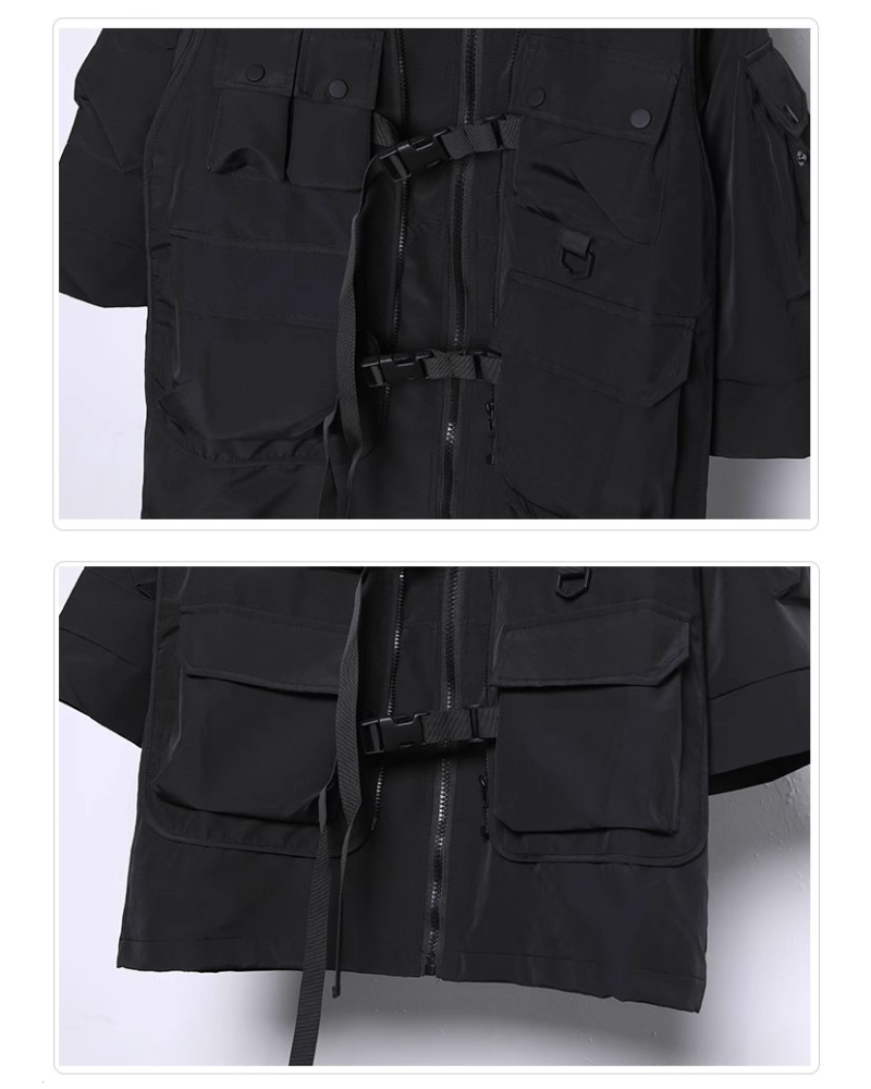 Manteau Cyberpunk Futuriste - manteau homme - Manteau Cyberpunk Futuriste en Polyester Noir