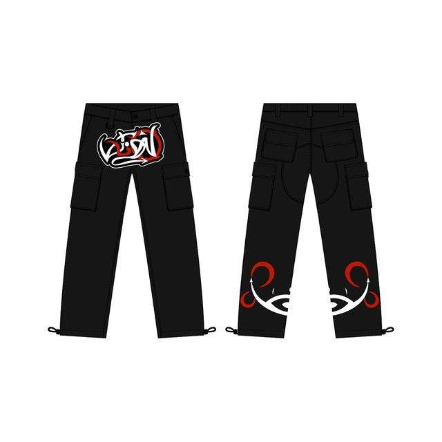 Pantalon cargo graffiti noir - streetwear - Pantalon cargo graffiti noir pour un look streetwear unique