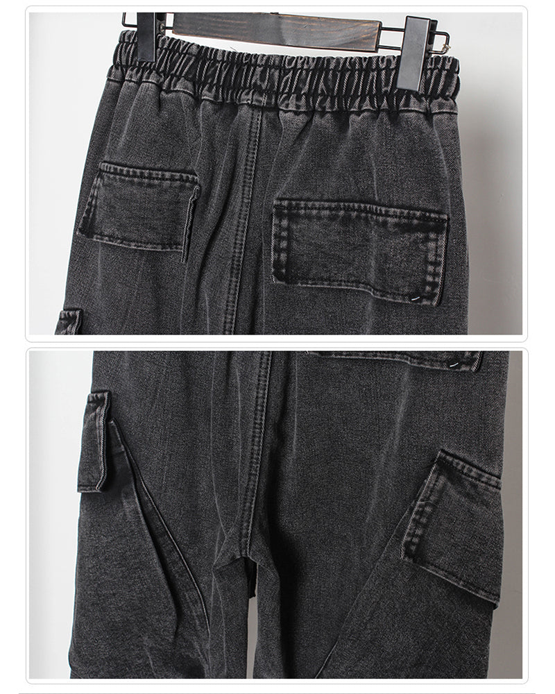 Pantalons Cargo en Denim Noir Élégant - pantalons décontractés - Pantalons Cargo en Denim Noir pour Style Décontracté