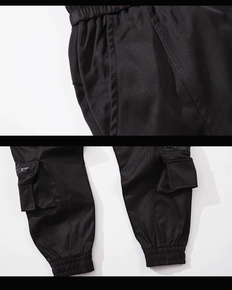 Pantalons Cargo Tech Noir Chic - pantalons slim - Pantalons Cargo Slim Noir avec Multi-Poches