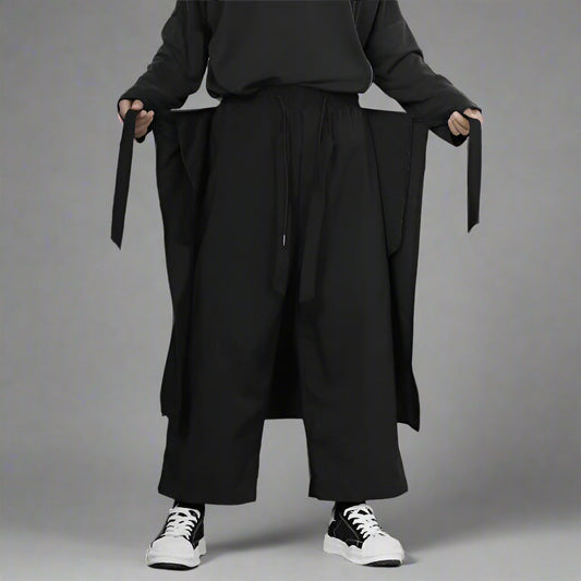 Pantalons Hakama Noirs Chic - pantalons streetwear - Pantalons Hakama Noirs Chic pour un Look Décontracté