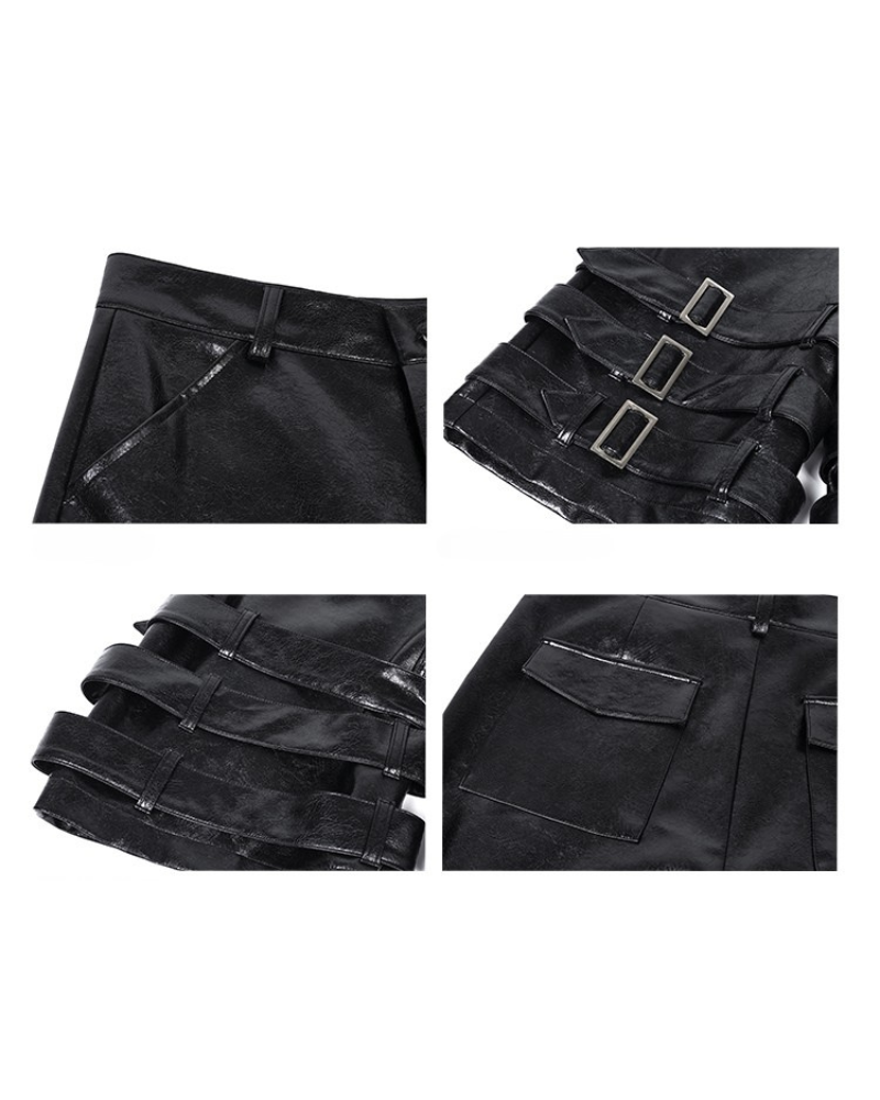 Shorts Tech en Cuir Audacieux - urbain - Shorts en Cuir PU Audacieux pour un Style Urbain