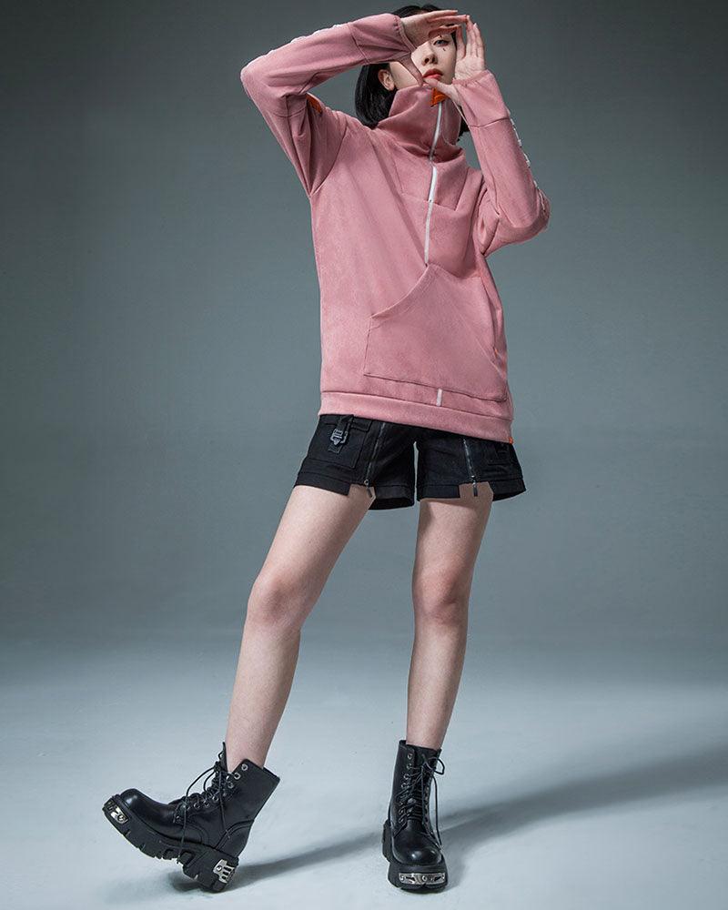 Hoodie Col Roulé en Suède Futuriste