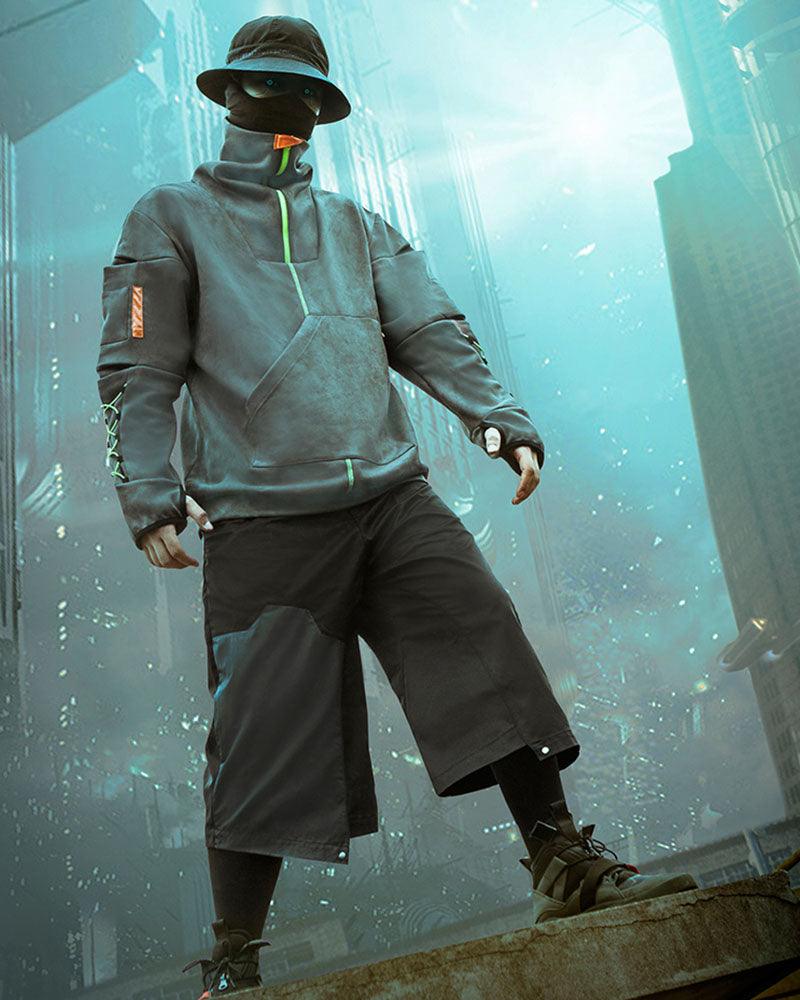 Hoodie Col Roulé en Suède Futuriste