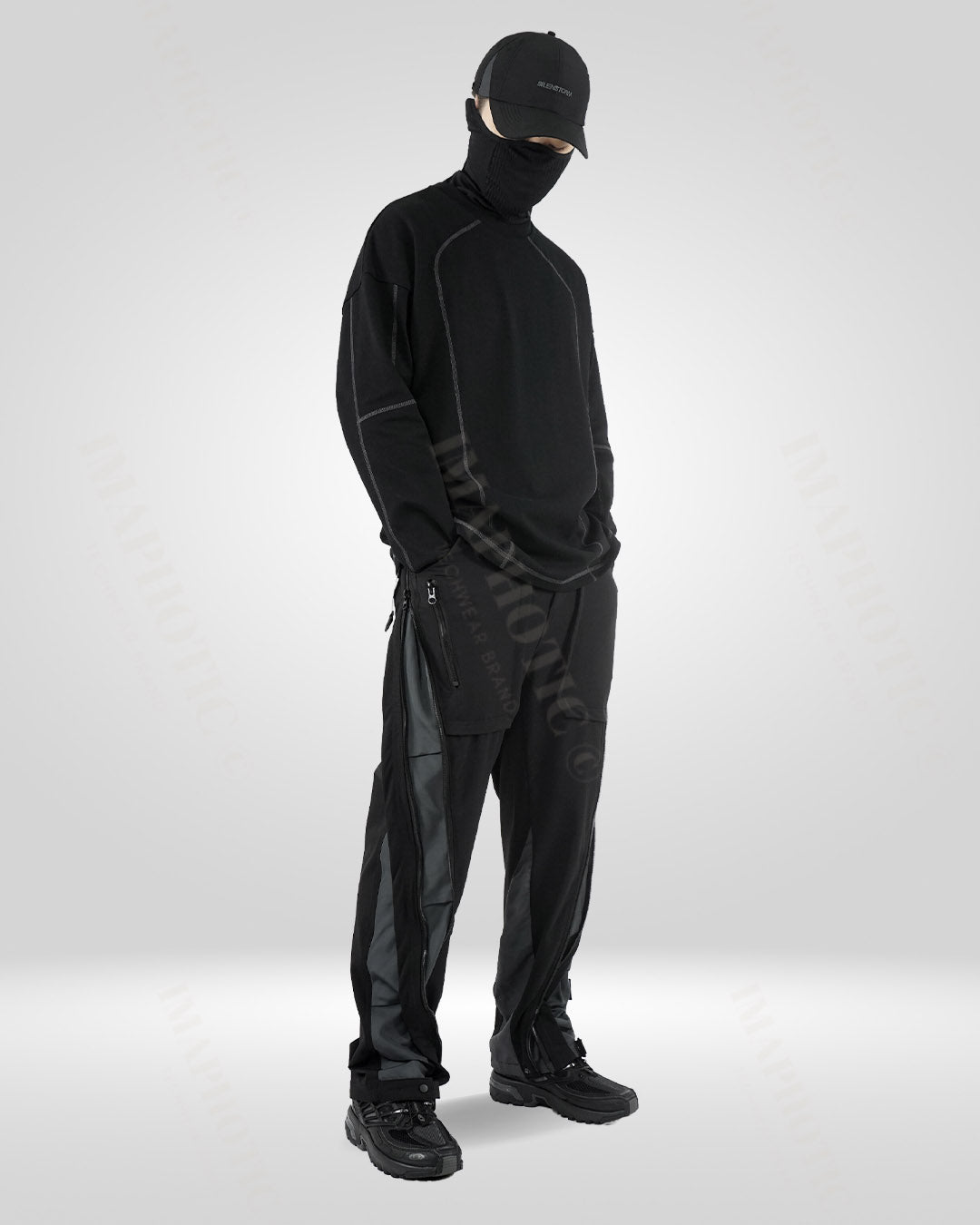 Sweat-shirt en Coton Noir Classique - printemps automne - Sweat-shirt en Coton Noir avec Trou pour Pouce