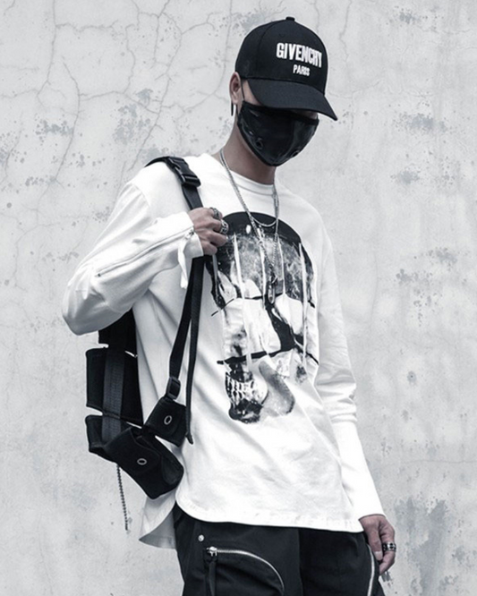 T-shirt à manches longues squelette effrayant - t-shirt streetwear - T-shirt à manches longues squelette pour un look audacieux