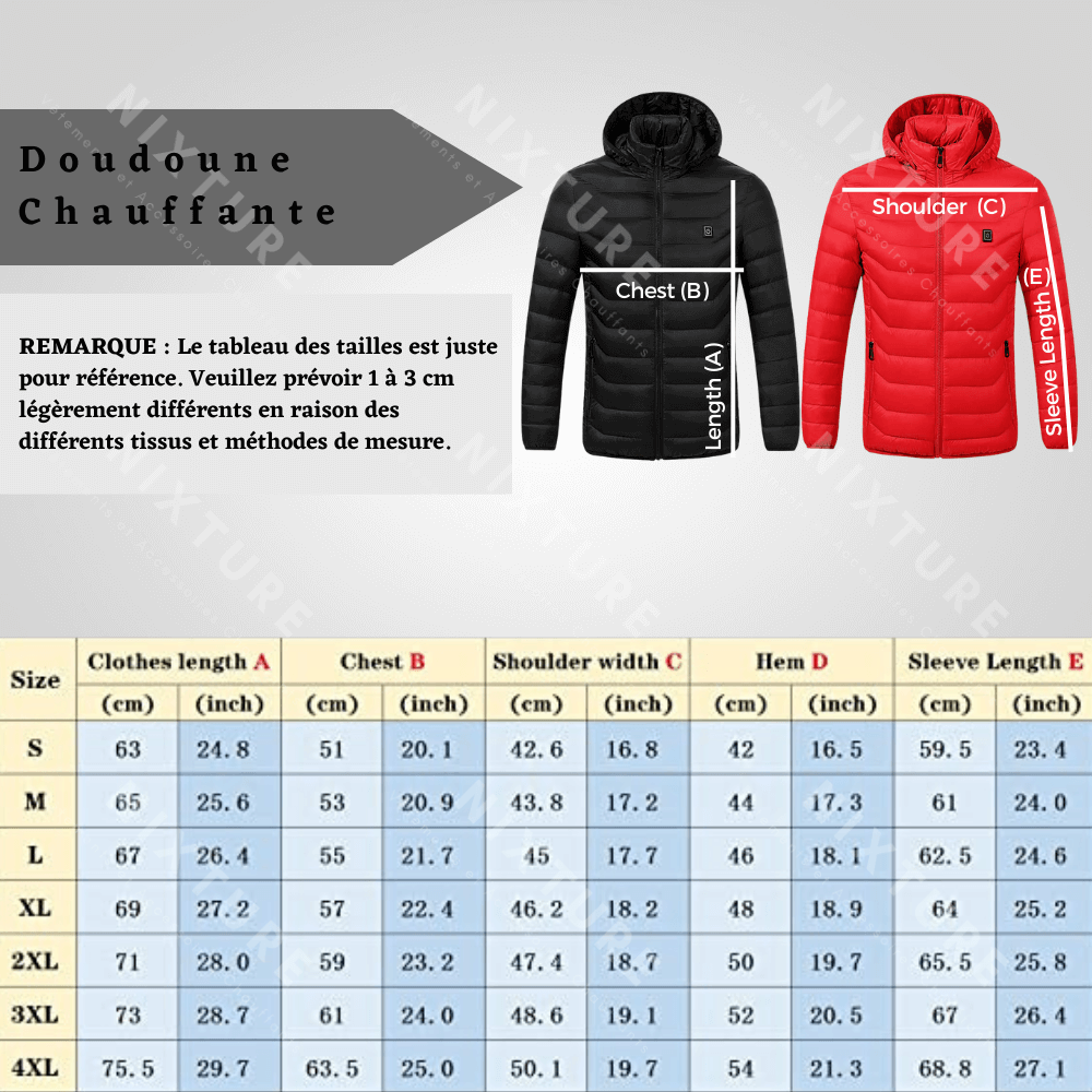 Doudoune Chauffante Rouge Taille