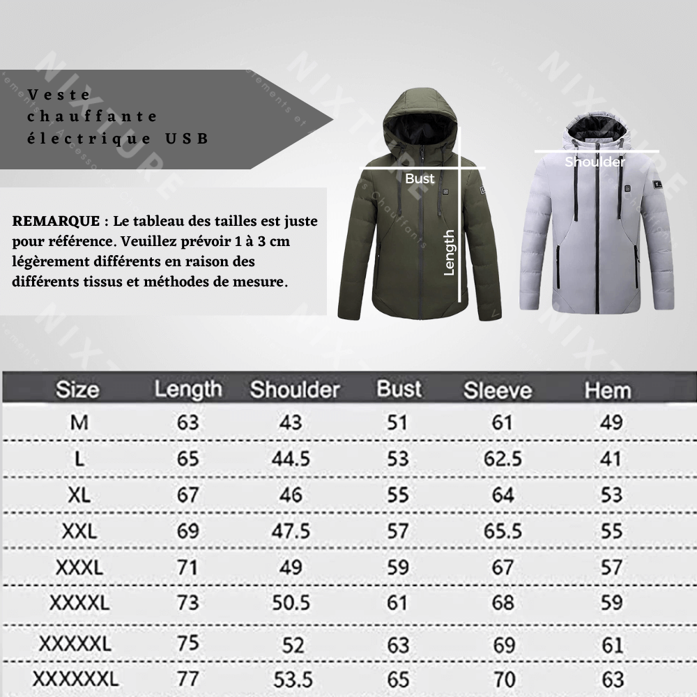 Veste chauffante electrique taille