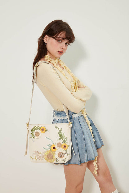 Sac brodé de tournesol chic