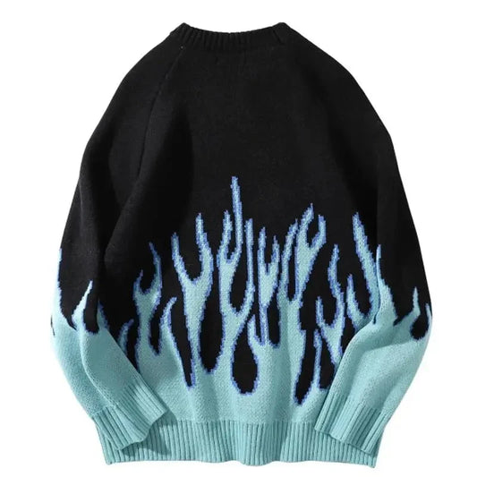 Pull en tricot bleu flamme