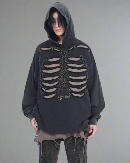 Sweat à Capuche Squelette Découpé Cool