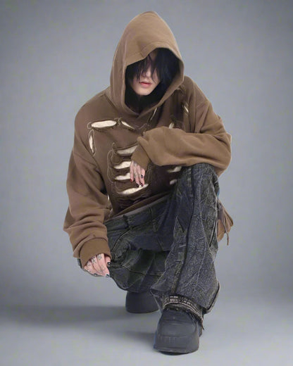 Sweat à Capuche Squelette Découpé Cool