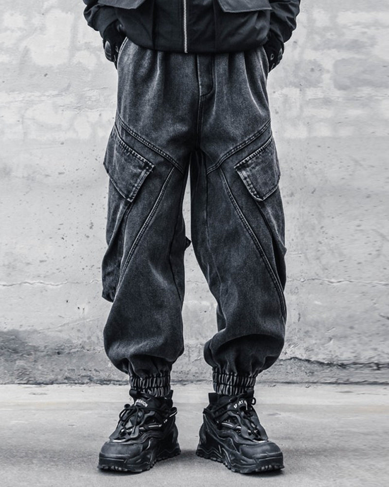 Pantalons Cargo en Denim Noir Élégant