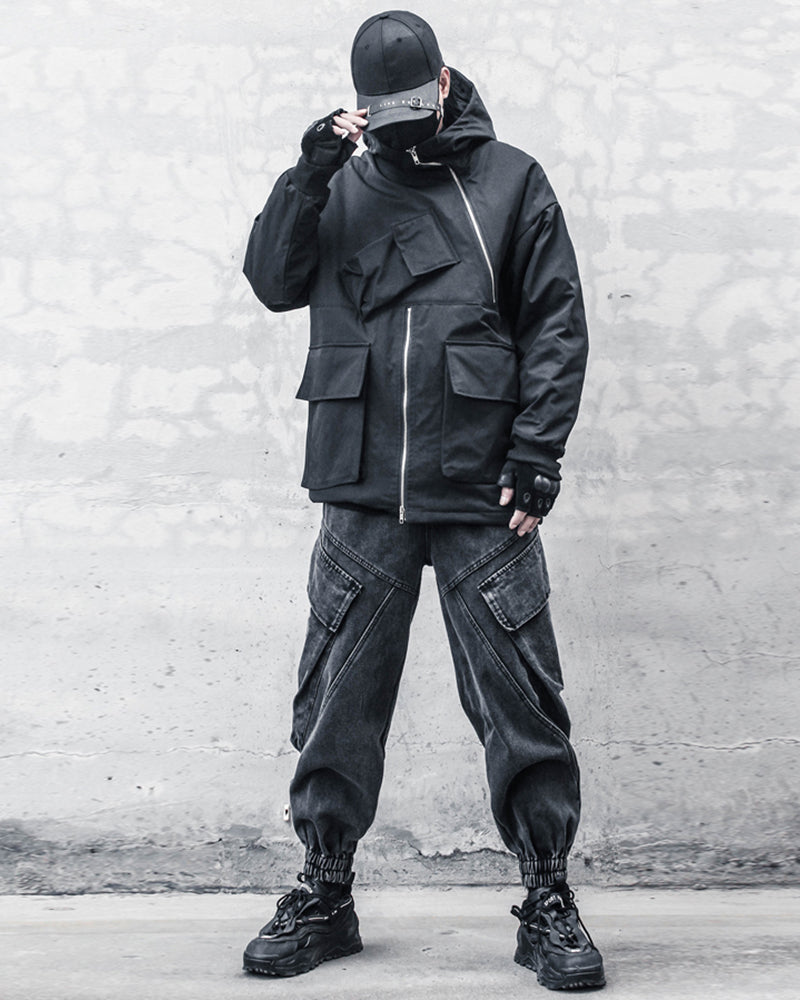 Pantalons Cargo en Denim Noir Élégant