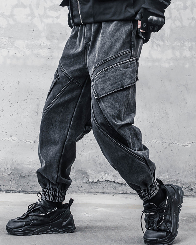 Pantalons Cargo en Denim Noir Élégant