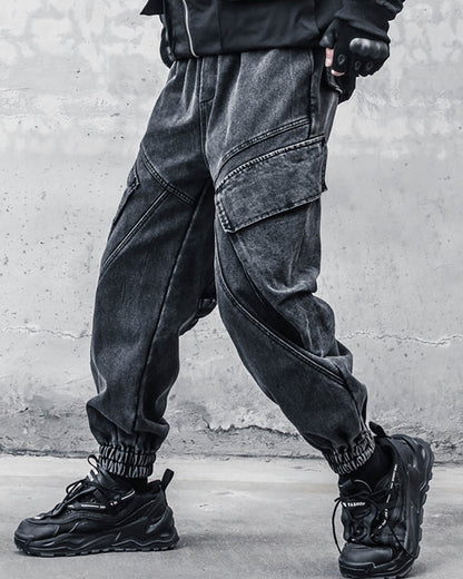 Pantalons Cargo en Denim Noir Élégant