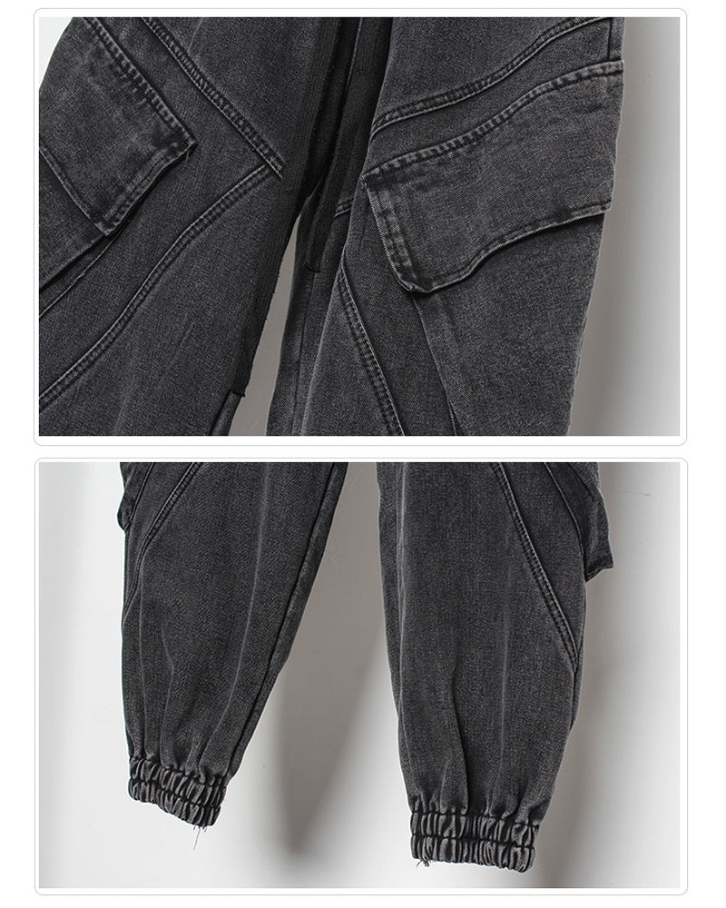 Pantalons Cargo en Denim Noir Élégant