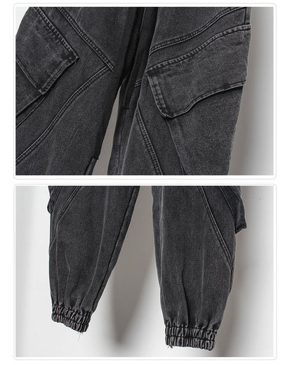 Pantalons Cargo en Denim Noir Élégant