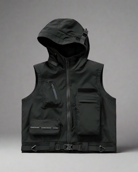 Gilet Cargo à Capuche Multi-Poches