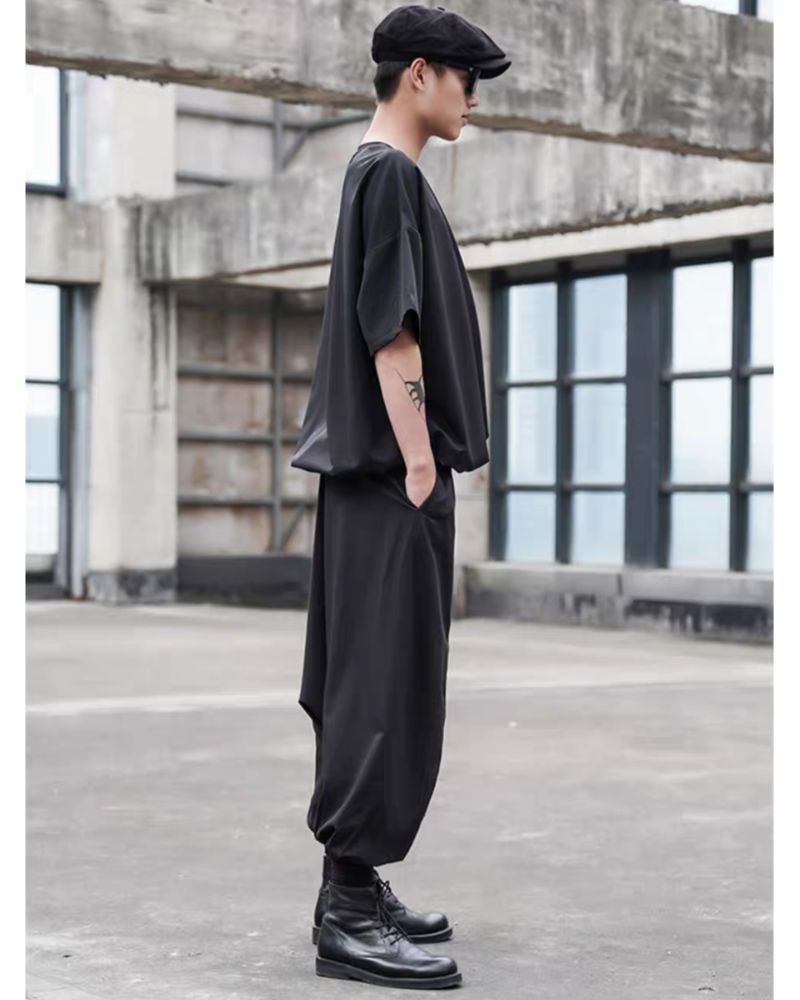 Pantalons Hakama Techwear Noir Chic