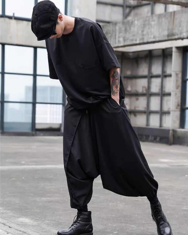 Pantalons Hakama Techwear Noir Chic
