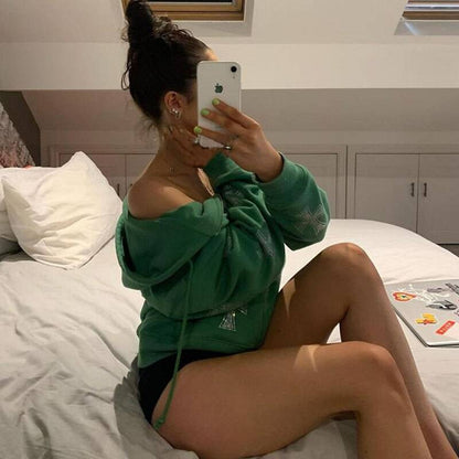 Hoodie avec Croisé en Strass Brillant