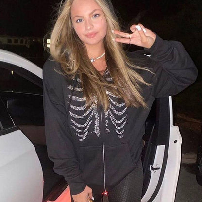 Sweatshirt à Strass en Squelette