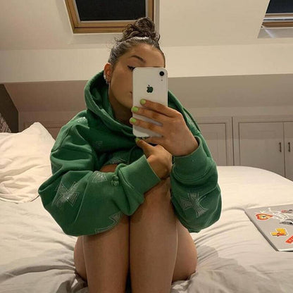 Hoodie avec Croisé en Strass Brillant