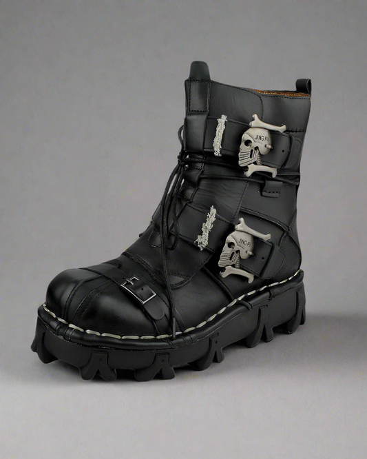 Bottes de Biker avec Crâne en Relief