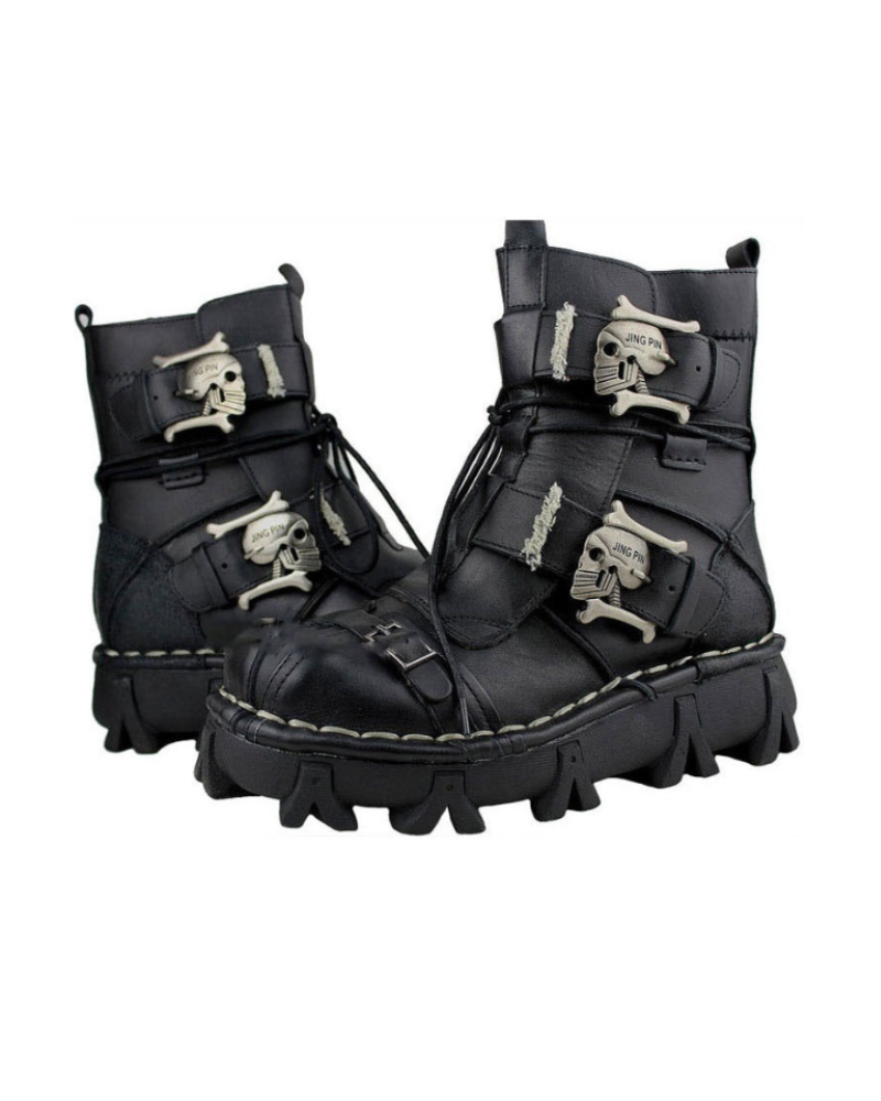 Bottes de Biker avec Crâne en Relief