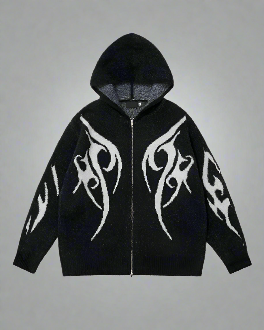 Cardigan à Capuche Noir Élégant